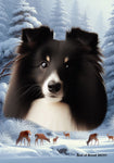 Sheltie Bi Black - Best of Breed  Winter Wonderland Outdoor House and Garden Flag