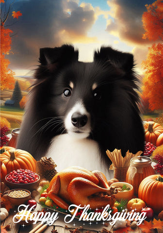 Sheltie Bi Black - Best of Breed  Thanksgiving Outdoor House and Garden Flag