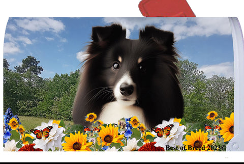 Sheltie Bi Black - Best of Breed Summer Flowers Mailbox Cover Hi-Grade Vinyl 6" x 19"