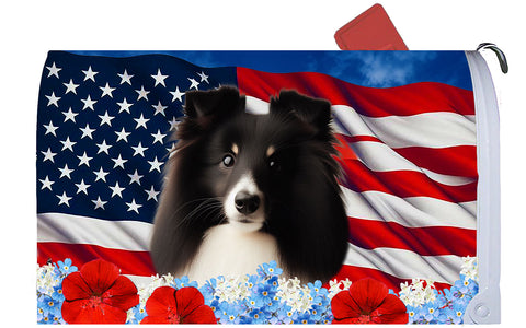 Sheltie Bi Black - Best of Breed Patriotic Mailbox Cover Hi-Grade Vinyl 6" x 19"