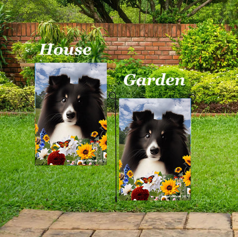 Sheltie Bi Black - Best of Breed  Summer Fields Outdoor House and Garden Flag