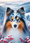 Sheltie Blue Merle - Best of Breed DCR Winter Berries Outdoor House and Garden Flag