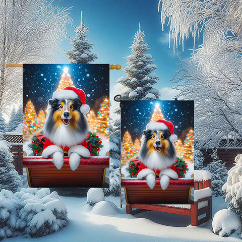Sheltie Blue Merle - Best of Breed DCR Christmas Outdoor House and Garden Flag