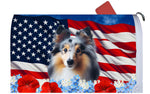 Sheltie Blue Merle - Best of Breed Patriotic Mailbox Cover Hi-Grade Vinyl 6" x 19"