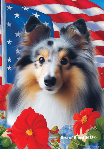 Sheltie Blue Merle - Best of Breed  Patriotic I All-American Outdoor House and Garden Flag