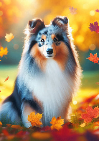 Sheltie Blue Merle - Best of Breed DCR Falling Leaves Outdoor Flag