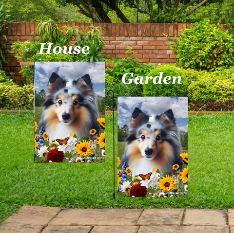 Sheltie Blue Merle - Best of Breed  Summer Fields Outdoor House and Garden Flag