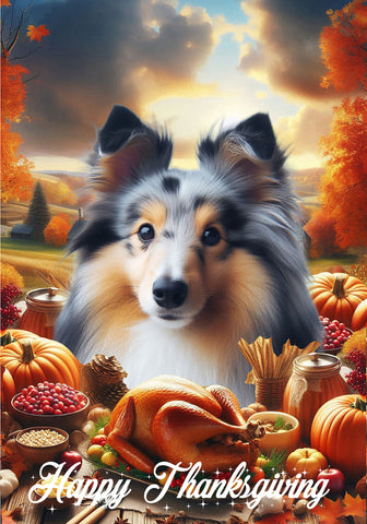 Sheltie Blue Merle - Best of Breed  Thanksgiving Outdoor House and Garden Flag