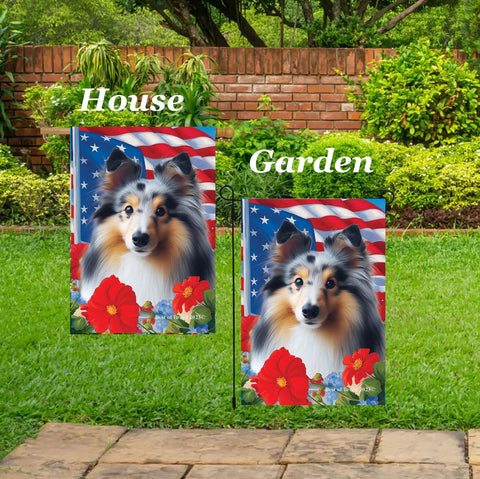 Sheltie Blue Merle - Best of Breed  Patriotic I All-American Outdoor House and Garden Flag