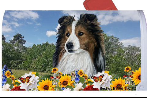 Sheltie Sable - Best of Breed Summer Flowers Mailbox Cover Hi-Grade Vinyl 6" x 19"