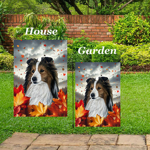 Sheltie Sable - Best of Breed  Fall Leaves Outdoor House and Garden Flag