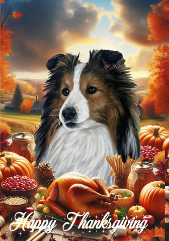 Sheltie Sable - Best of Breed  Thanksgiving Outdoor House and Garden Flag
