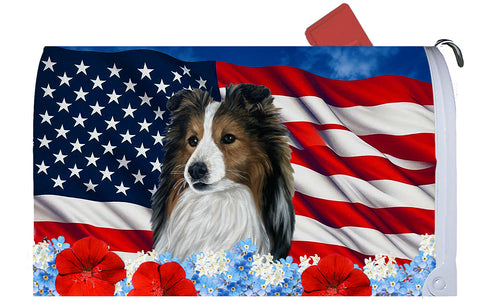 Sheltie Sable - Best of Breed Patriotic Mailbox Cover Hi-Grade Vinyl 6" x 19"