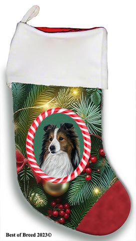 Sheltie Sable - Best of Breed  Christmas Stocking 13.5"  Red Gaming Cloth with Red Lining ,Plush White Cuff