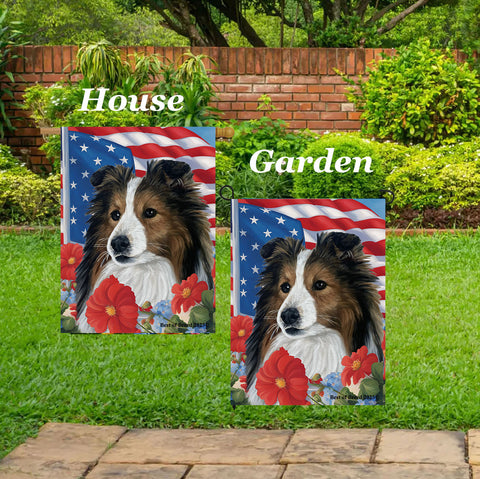 Sheltie Sable - Best of Breed  Patriotic I All-American Outdoor House and Garden Flag