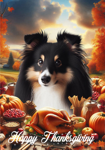 Sheltie Tri - Best of Breed  Thanksgiving Outdoor House and Garden Flag