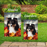 Sheltie Tri - Best of Breed  Fall Leaves Outdoor House and Garden Flag