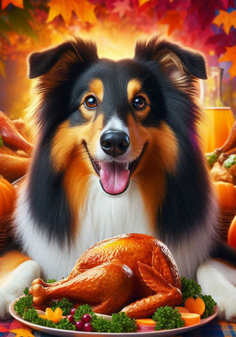 Sheltie Tri - Best of Breed DCR Thanksgiving Outdoor House and Garden Flag