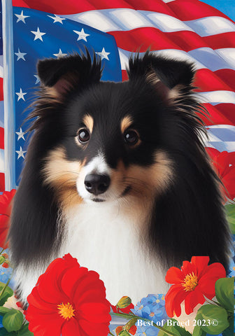 Sheltie Tri - Best of Breed  Patriotic I All-American Outdoor House and Garden Flag