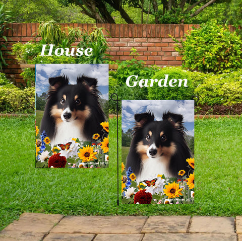 Sheltie Tri - Best of Breed  Summer Fields Outdoor House and Garden Flag