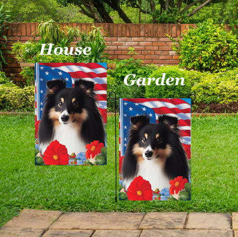 Sheltie Tri - Best of Breed  Patriotic I All-American Outdoor House and Garden Flag