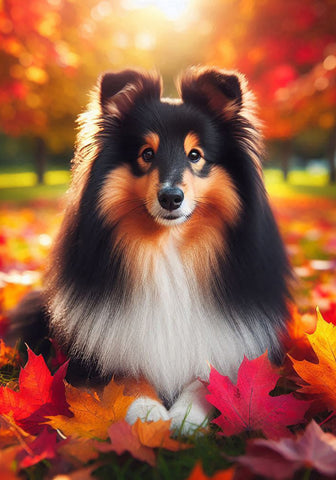 Sheltie Tri - Best of Breed DCR Falling Leaves Outdoor Flag