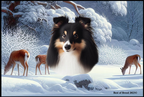 Sheltie Tri - Best of Breed Winter Wonderland Floor Mat Tufted Loop 18" x 27"