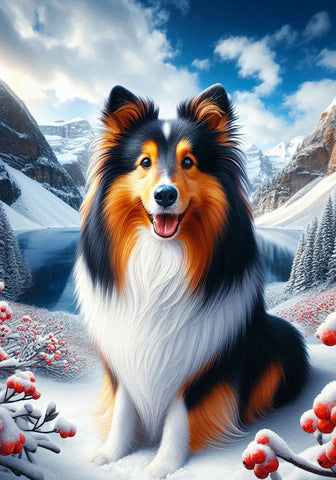 Sheltie Tri - Best of Breed DCR Winter Berries Outdoor House and Garden Flag