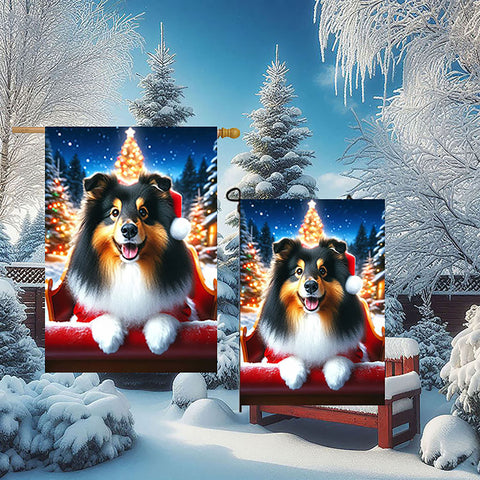 Sheltie Tri - Best of Breed DCR Christmas Outdoor House and Garden Flag