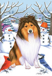 Sheltie - Best of Breed Tomoyo Pitcher Winter Snowman Garden Flag 12" x 17"