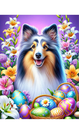 Sheltie Blue Merle - Best of Breed DCR Easter Holiday    Outdoor House and Garden Flag