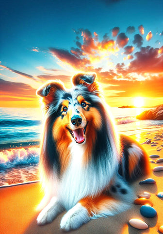 Sheltie Blue Merle - Best of Breed DCR Summer Sunset Outdoor House and Garden Flag