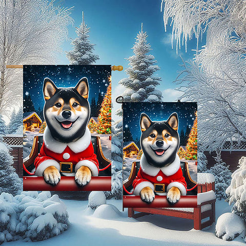 Shiba Inu Black and Tan - Best of Breed DCR Christmas Outdoor House and Garden Flag