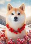 Shiba Inu Cream - Best of Breed DCR Winter Berries Outdoor House and Garden Flag