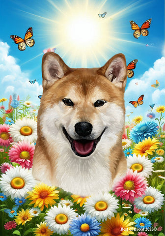 Shiba Inu - Best of Breed  Summer Butterflies Outdoor House and Garden Flag