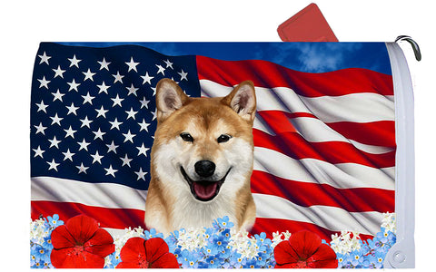 Shiba Inu Red/White Best of Breed Patriotic Mailbox Cover Hi-Grade Vinyl 6" x 19"