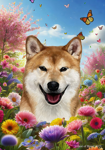 Shiba Inu - Best of Breed  Spring Butterflies Outdoor House and Garden Flag