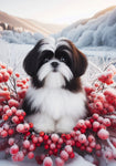 Shih Tzu Black and White - Best of Breed DCR Winter Berries Outdoor House and Garden Flag