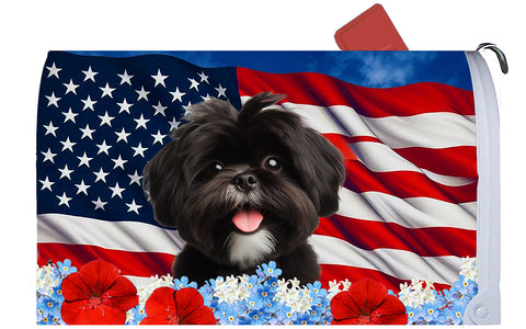 Shih Tzu Black/White - Best of Breed Patriotic Mailbox Cover Hi-Grade Vinyl 6" x 19"