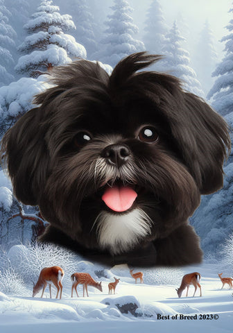 Shih Tzu Black/White - Best of Breed  Winter Wonderland Outdoor House and Garden Flag