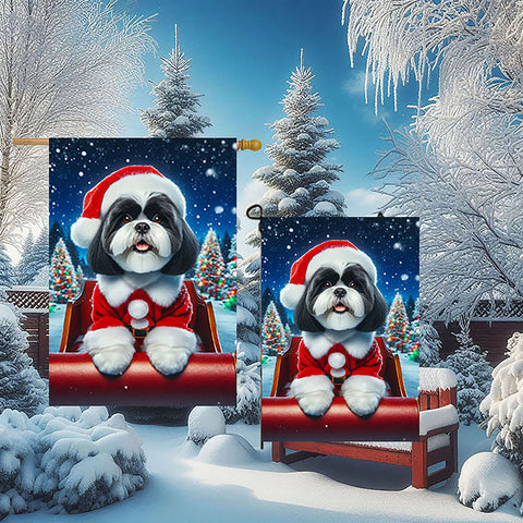 Shih Tzu Black and White - Best of Breed DCR Christmas Outdoor House and Garden Flag