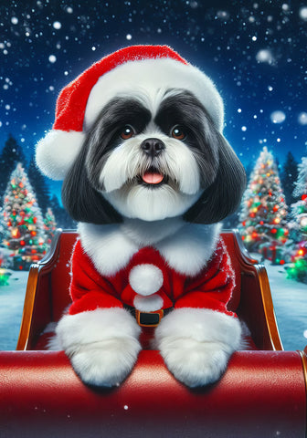 Shih Tzu Black and White - Best of Breed DCR Christmas Outdoor House and Garden Flag