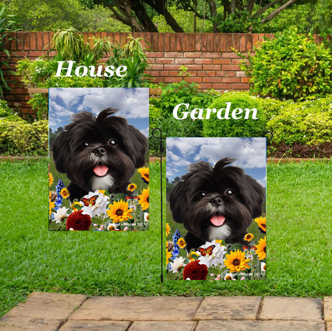 Shih Tzu Black/White - Best of Breed  Summer Fields Outdoor House and Garden Flag