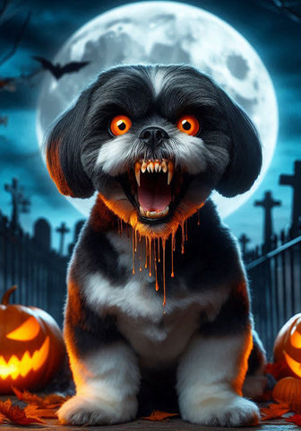 Shih Tzu Black and White - Best of Breed DCR Halloween Outdoor House and Garden Flag