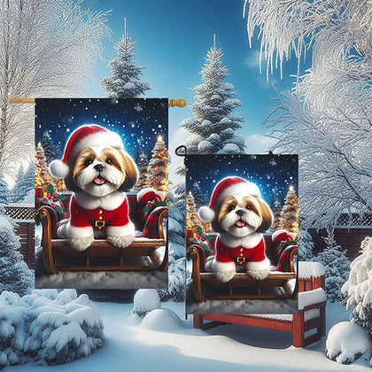 Shih Tzu Brown/White - Best of Breed DCR Christmas Outdoor House and Garden Flag