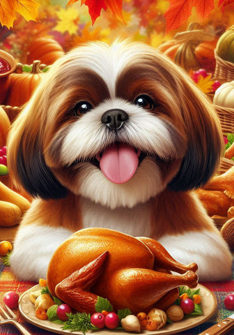 Shih Tzu Brown/White - Best of Breed DCR Thanksgiving Outdoor House and Garden Flag