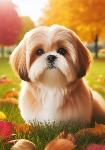 Shih Tzu Brown/White - Best of Breed DCR Falling Leaves Outdoor Flag