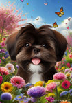 Shih Tzu Chocolate - Best of Breed  Spring Butterflies Outdoor House and Garden Flag