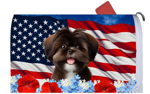 Shih Tzu Chocolate - Best of Breed Patriotic Mailbox Cover Hi-Grade Vinyl 6" x 19"