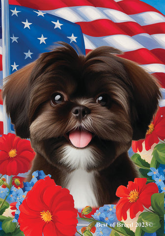 Shih Tzu Chocolate - Best of Breed  Patriotic I All-American Outdoor House and Garden Flag